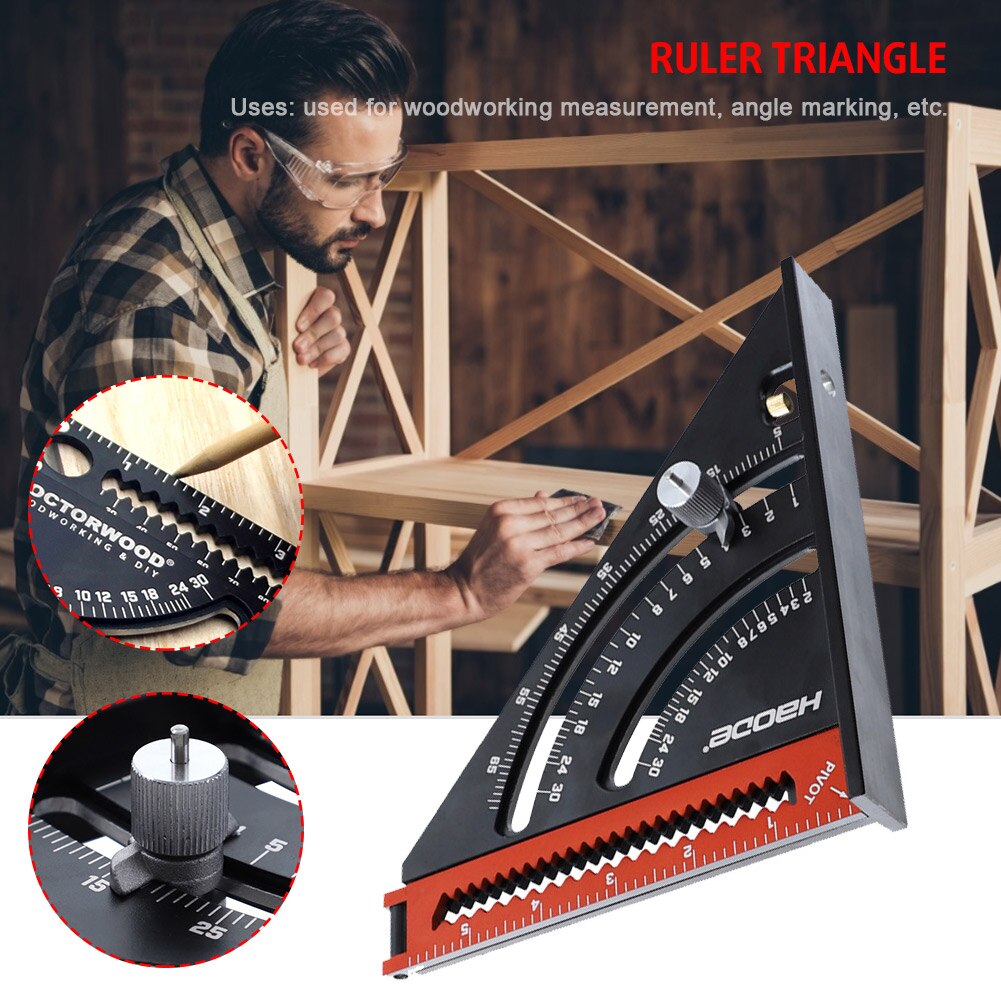 Metric Aluminum Alloy Triangle Angle Ruler Protractor Woodworking Measurement Tool 30cm Quick Read Square Layout Gauge