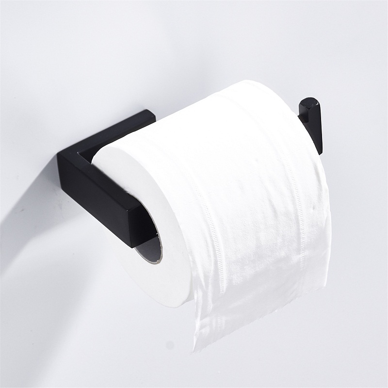 Mat sort 304 rustfrit stål badeværelse hardware sæt morgenkåbe krog håndklædestang toiletpapir håndklædeholder badeværelsestilbehør: Papirholder