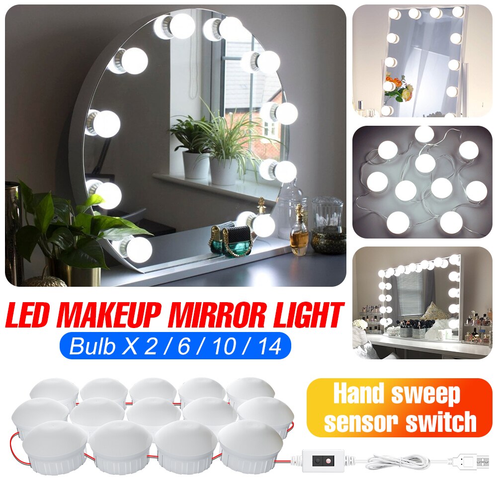 Lampada da specchio a portato per trucco lampada da toeletta dimmerabile lampada da tavolo USB Hollywood per lampade da parete a portato per specchio cosmetico da bagno in telecamera