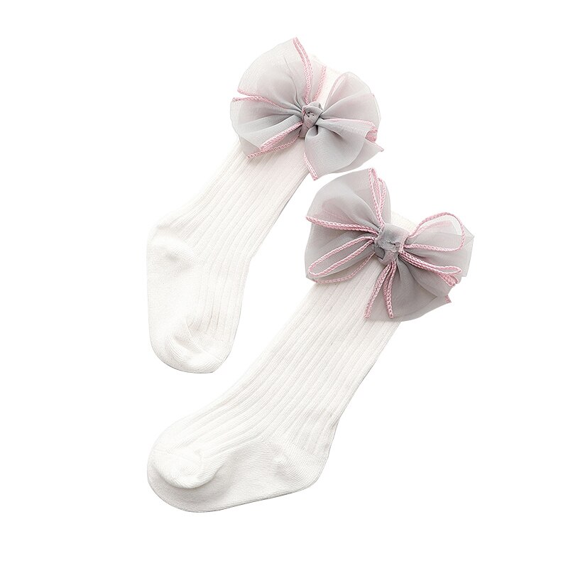 Søde store buer baby pige sokker blød bomuld nyfødte piger knæhøje sokker sommer efterår solide spædbarn toddler lange sokker: Stil 1 hvid