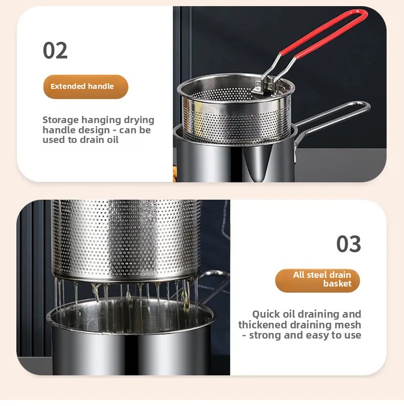 Universal Kitchen 304 Stainless Steel Fry Pot Home Use Multi-Function Detachable Outdoor Fried Food Set for Household