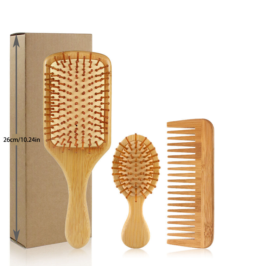 Bamboo Hair Brushes and Comb Set, Comb for Women and Detangling, Great on All Hair, Handmade for Women Men: GRAY