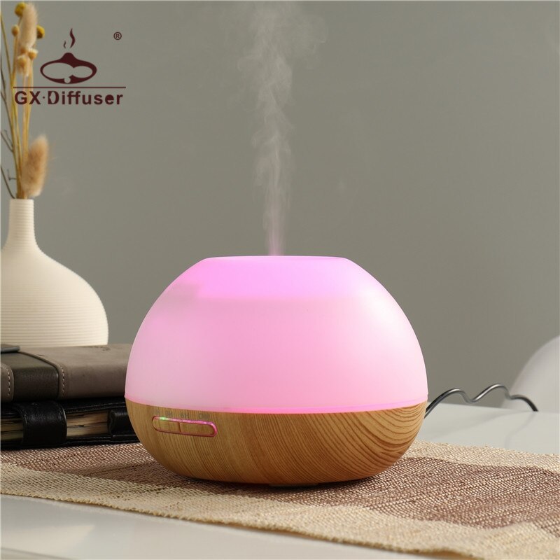 GX.Diffuser Timer LED Lamp Aromatherapy Diffuser Ultrasonic Aroma Diffuser Humidifier Electric Mist Maker Essential Oil Diffuser: Light Wood / UK plug