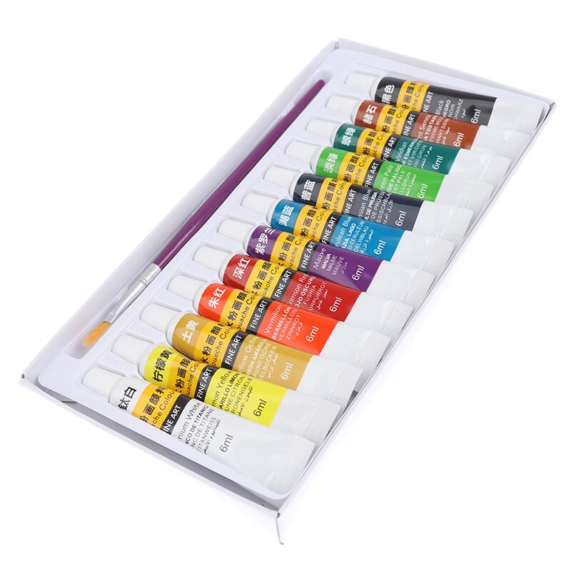 6 Ml 12 Verschillende Kleur Professionele Acryl Verf Aquarel Set Hand Muur Schilderen Borstel Geschikt Voor Schilderen