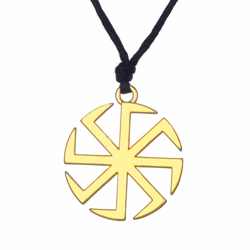 Slavic Kolovrat Amulet Pagan Sun Talisman Bijouterie Male Ethnic Slavic Pendant Necklace Women Men Jewelry Gold/Silver: Gold-color