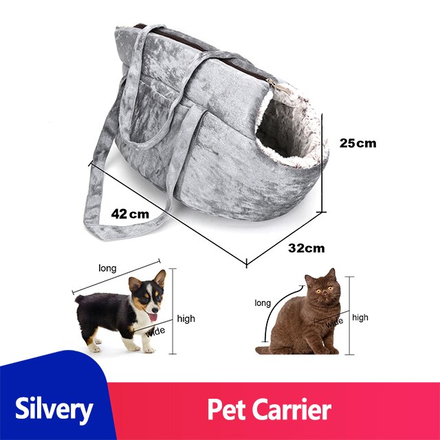 Mochila para transportar gatos, bolsa clássica de ombro para carregar cachorro pequeno: silvery white