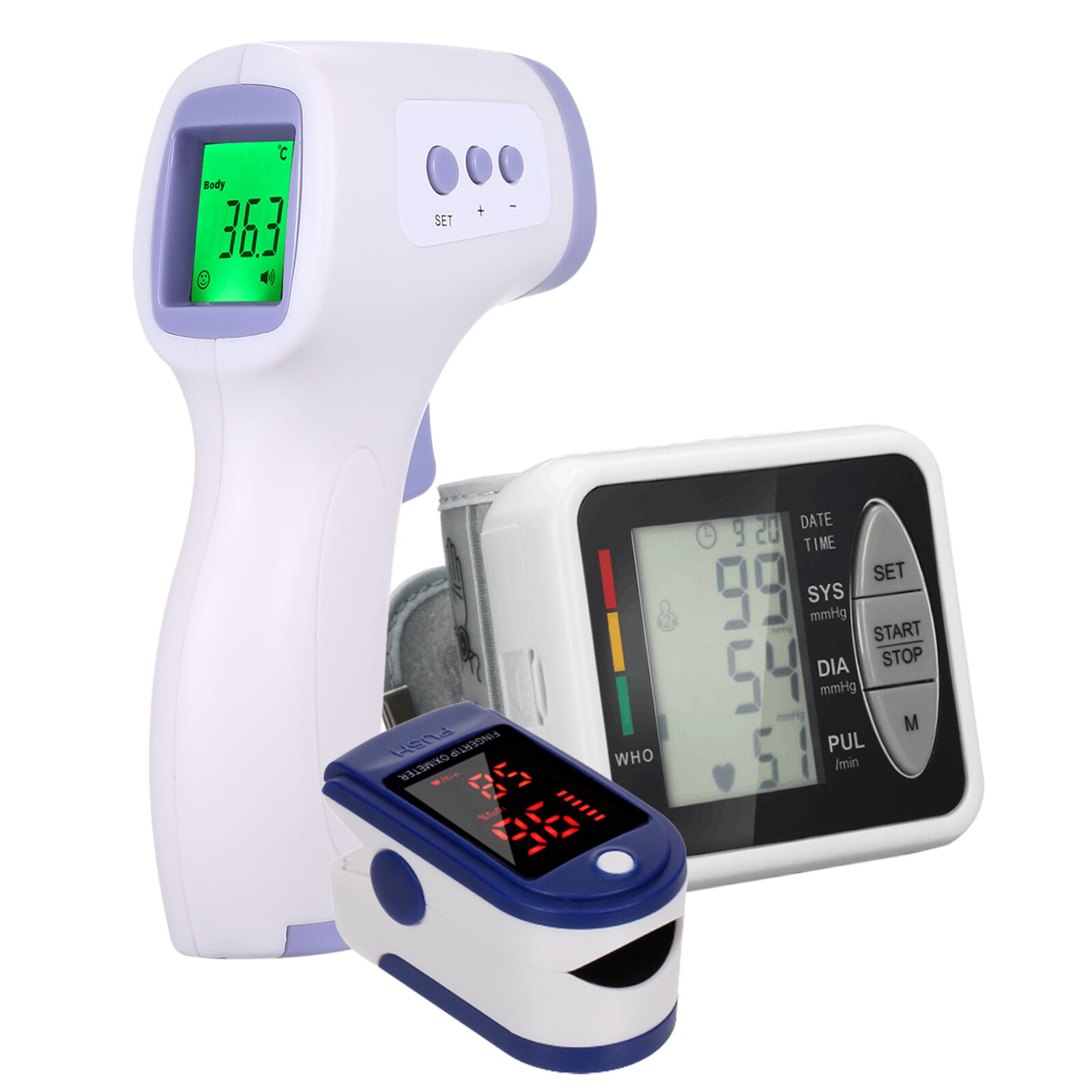 Wrist Blood Pressure Monitor LCD Display Tonometer + Finger Oximetry spo2 Finger Clip Heart Rate Monitor + Digital Thermometer: 06