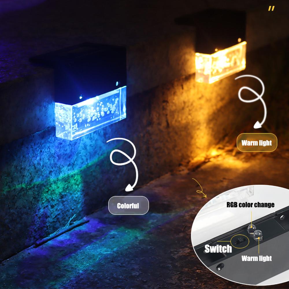 4/6pcs LED RGB Warm White Solar Lamp Path Stair Outdoor Waterproof Wall Light Garden decoration Landscape Stair Deck Lights