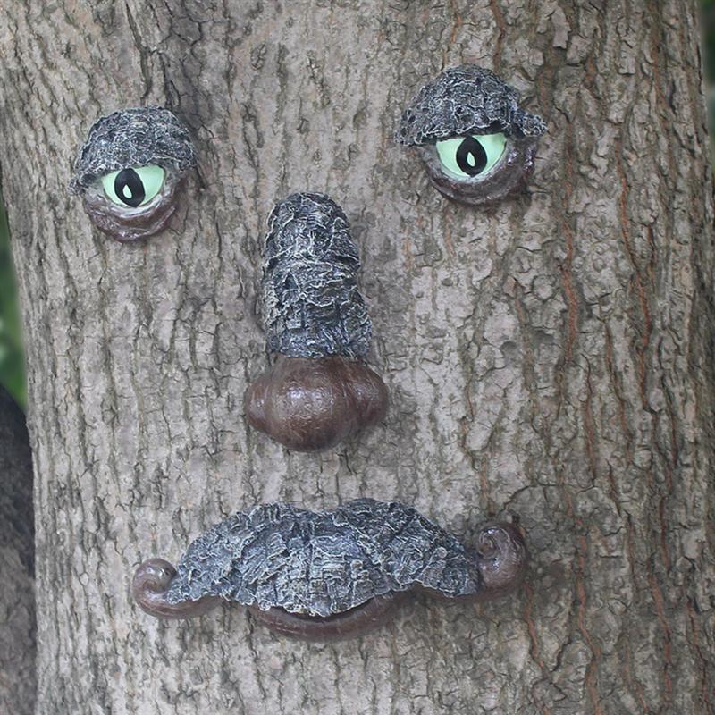1 Set of Tree Face Decor Funny Tree Sculpture Yard Art Garden Decoration (Brown)