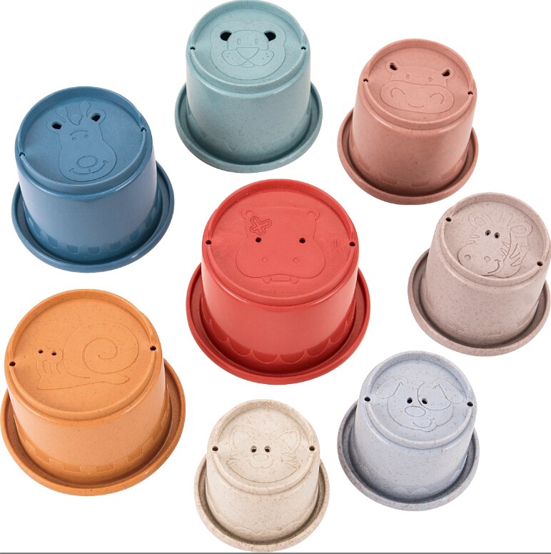 Bébé salle de bain plage empilable tasse enfants enfants éducatifs développer des jouets tri, paille couleur nidification et empilage jouets 8 pièces/ensemble