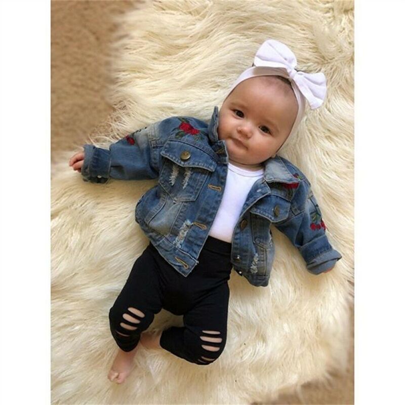 1-5 Years Baby Girl Jacket Embroidery Denim Casual Coat Button Outerwear Toddler Kids Coat Outerwear Autumn Clothes