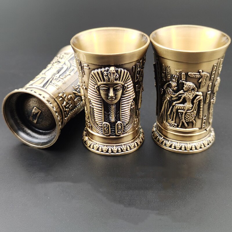 Liqueur Glass 3D Cameo Bronze Copper Shot Glass Cocktail Liquor Wine Cup Ancient Egypt Pharaoh Cleopatra Rameses Rah Tass Cappie
