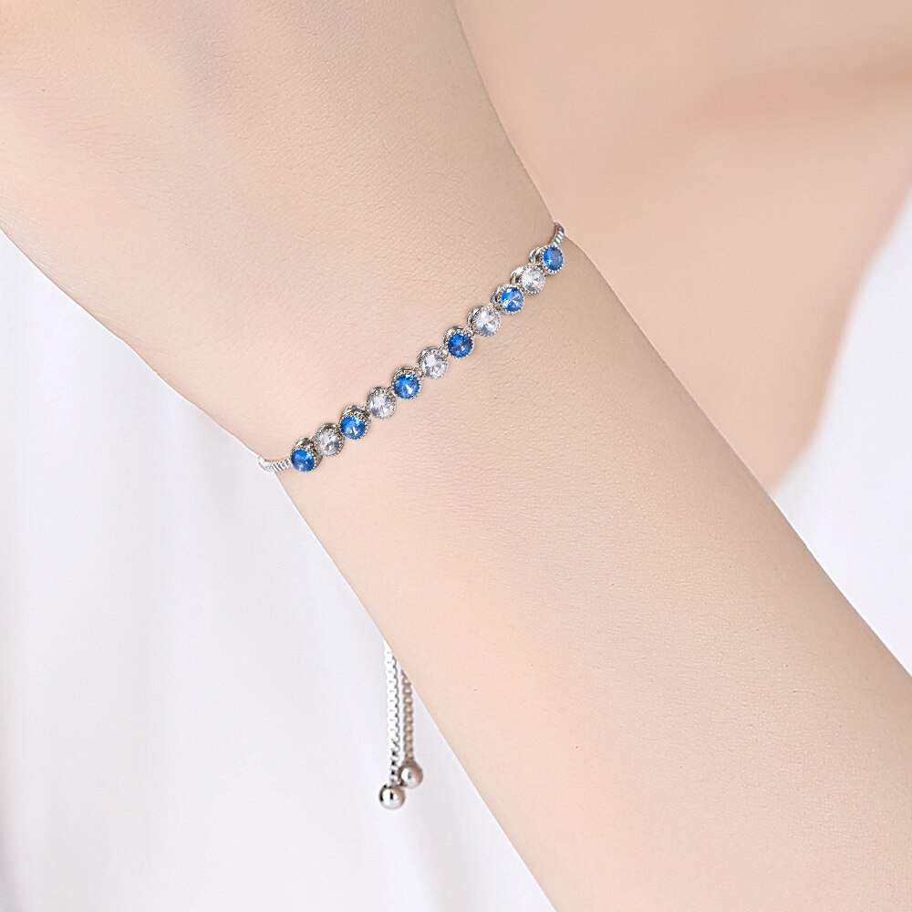Women The Summer Blue White Color Austrian Royal Blue Bracelets Women Jewelry Round Cz Bracelet