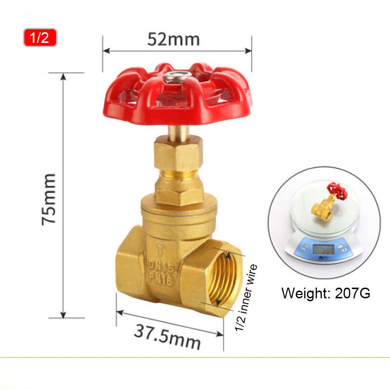 LEDFRE 1/2" 3/4" 1" inch Brass Copper Gate Valves DN15 20 25 Water Internal Thread Valves LF38003