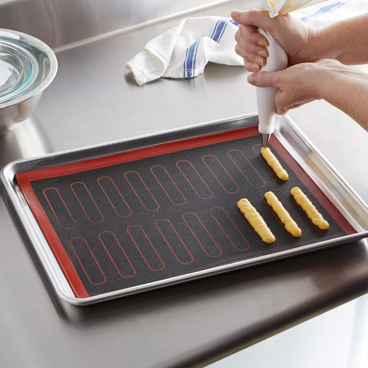 1 tapete perforado de silicona para hornear, 2 lados con patrones de hojaldre y redondos, revestimiento antiadherente reutilizable para horno, para galletas, pan, macarrón