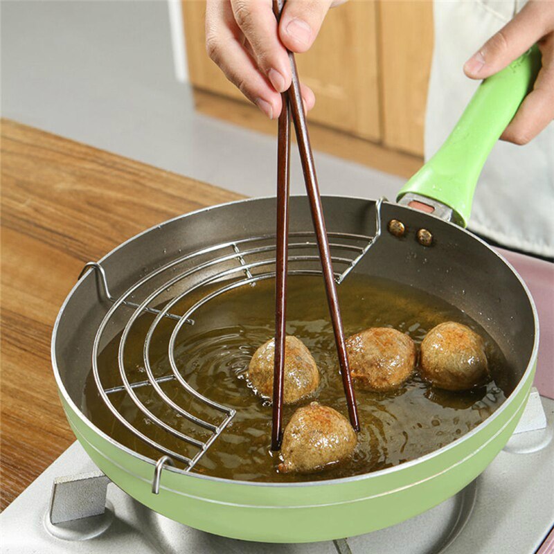 Escurridor de aceite semicircular de acero inoxidable, soporte para filtro de aceite de cocina, para freír patatas fritas, pollo frito, pierna, albóndigas