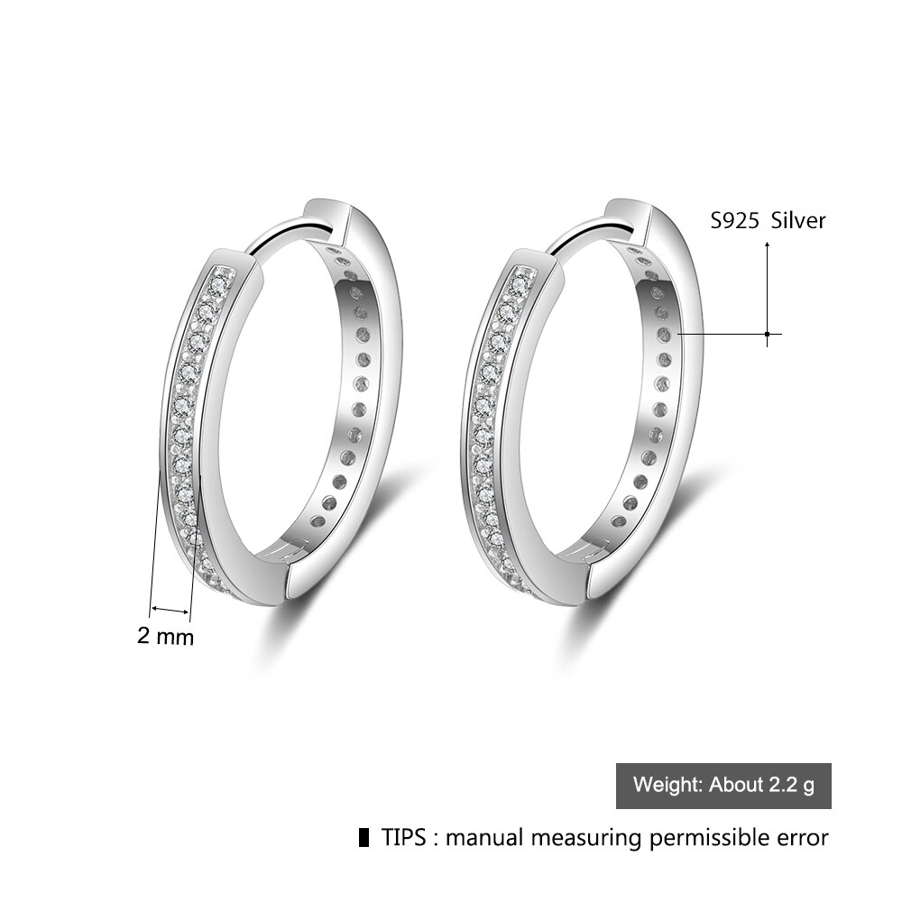 Classic 925 Sterling Silver Round Hoop Earrings for Women Cubic Zirconia Paved Circle Earrings Silver 925 Jewelry Wedding