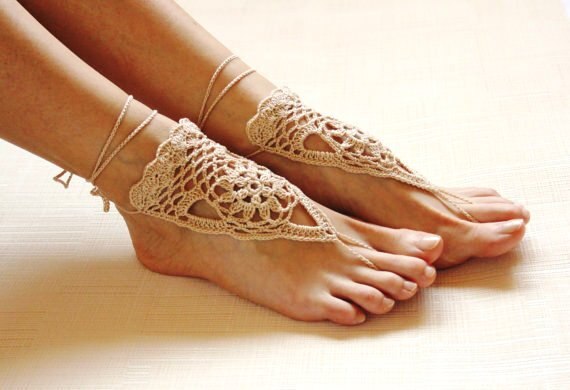 Beach Wedding Ivory Crochet Wedding Barefoot Sandals Nude Shoes Foot Jewelry Yoga Shoes Beach Bridal Anklet