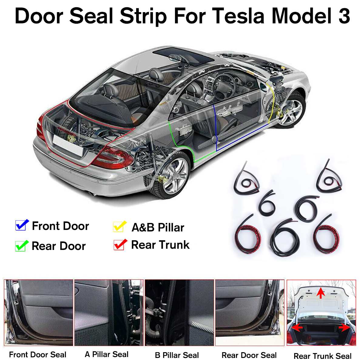 Set Auto Deur Afdichting Strip Kit Geluiddichte Geluidsisolatie Weer Strip Afdichting Voor Tesla Model 3/S/ X Exterieur Accessoires
