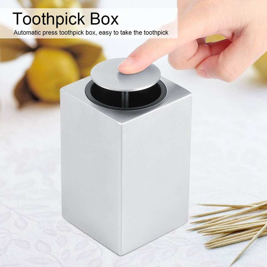 Innovative 304 Stainless Steel Automatic Toothpick Storage Box Dispenser For Home Restaurant Holder Hand Press Toothpick Box