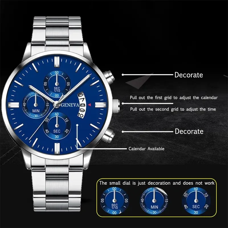 Luksus herreure sølv rustfrit stål quartz armbåndsur herre business ur herre kalenderur reloj hombre