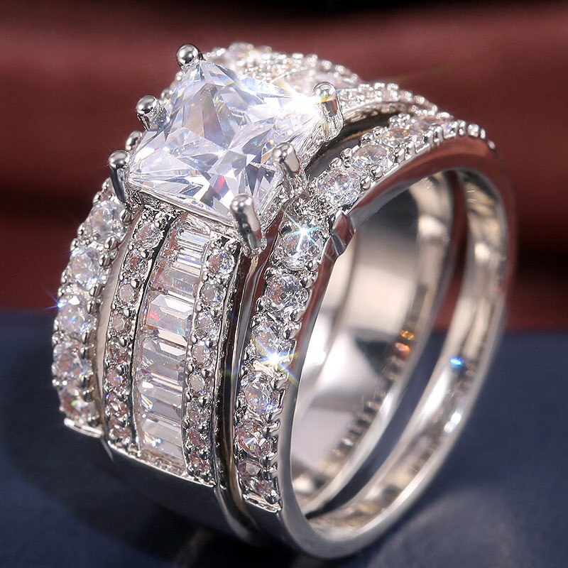 luxury princess 925 sterling silver wedding ring set for women lady anniversary jewelry bulk sell R5869