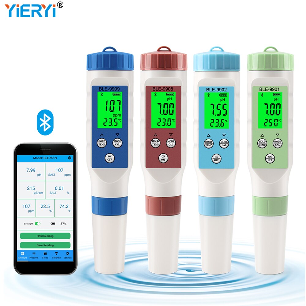 PH EC TDS Salinity TEMP Meter Digital Water Tester Smart Online Blue Tooth Monitor APP Control for Aquariums Hydroponics
