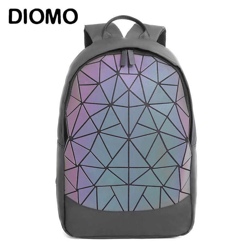 DIOMO mochila rómbica luminosa tendencia estilo europeo y americano estudiante geometría triángulo viaje mochila Portátil Bolsa