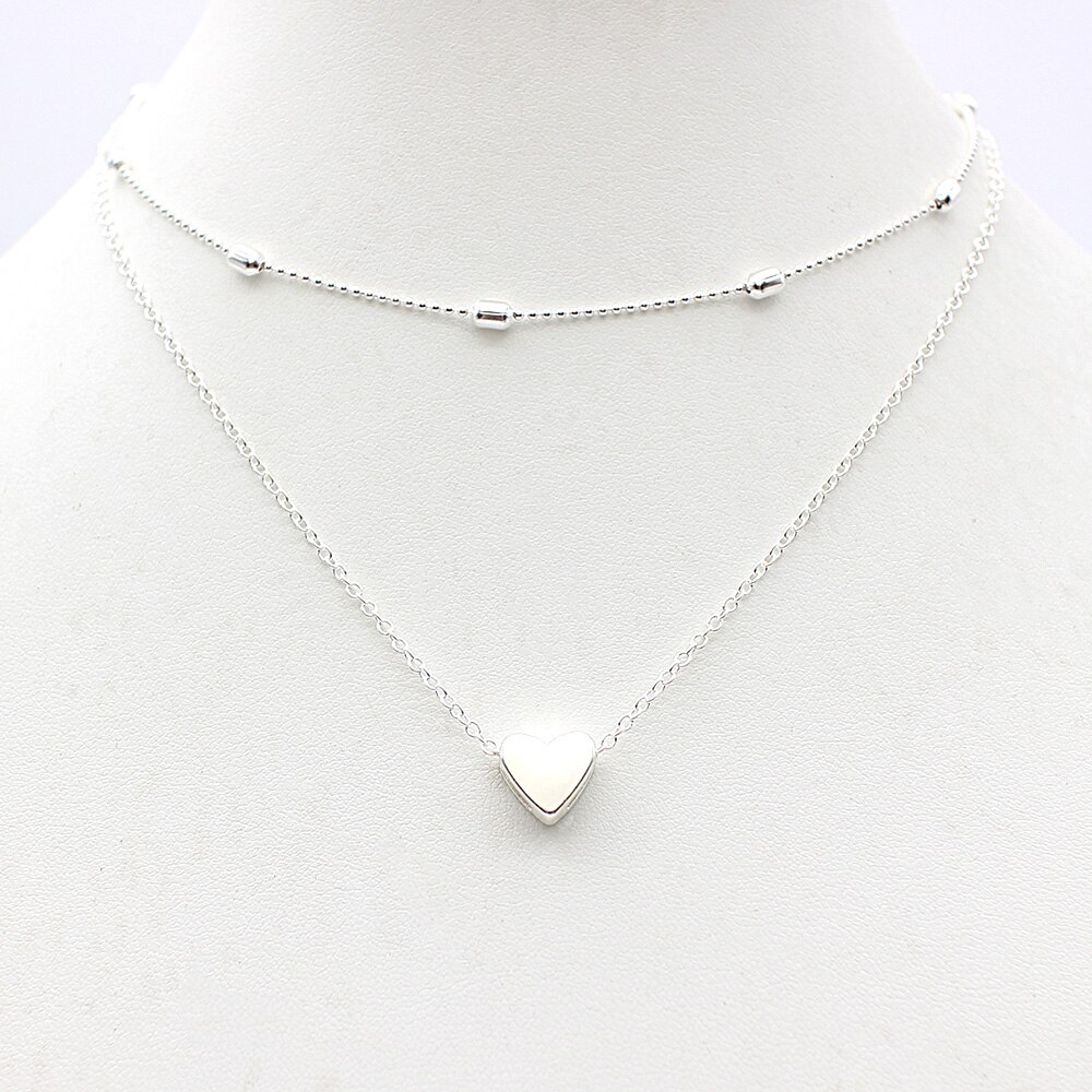 Einfache Herz zwei schichten Halsband Halsketten Für Frauen Multi Schichten Perlen Chocker kragen ras du cou Collier femme Minimalistischen schmuck