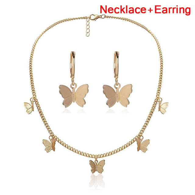 Vlinder Ketting Oorbellen Set Verstelbare Vlinder Collier Charm Oorringen Vlinder Sieraden Voor Vrouwen Meisjes: 2