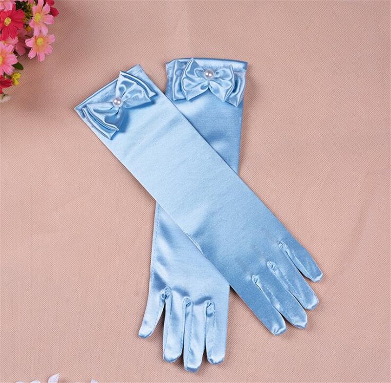 Gants longs en Satin Stretch pour enfants | 1 paire, nouvelle , gants de soirée d'opéra, accessoires pour vêtements de pour filles: Bleu ciel