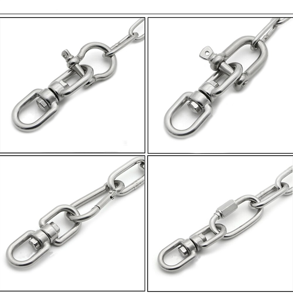 1 stk  m8 86.7mm rustfritt stål rett lenket kjedeslynge løfte universal svingbare kjede slynge ring øye til øye rigging kjæledyrring