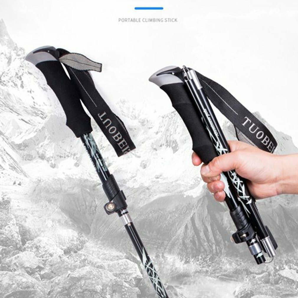Outdoor Folding Trekking Sticks Nordic Walking Stick Hiking Antishock Adjustable Aluminum Alpenstock