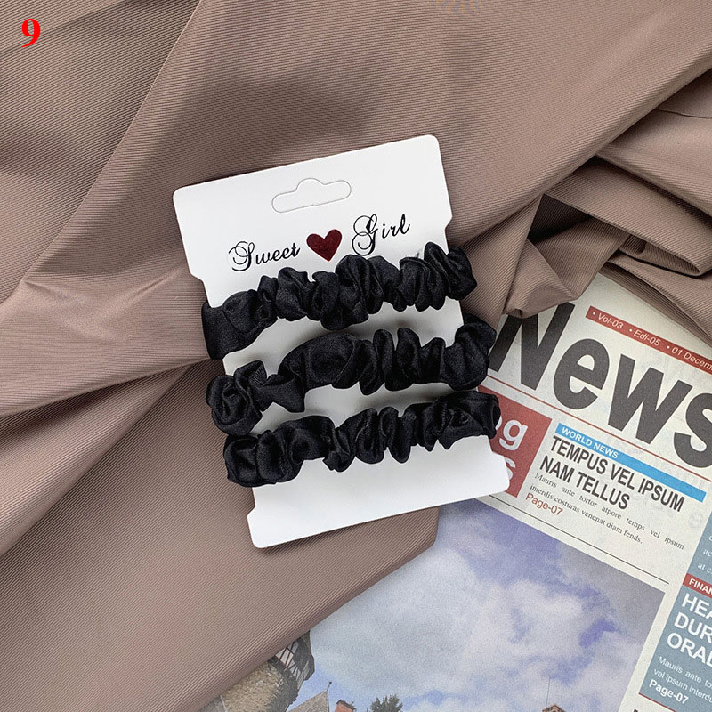 Scrunchies de satén de seda para mujer, cuerda para el cabello de Color sólido, banda de goma, soporte para Cola de Caballo , diadema elástica, accesorios para el cabello, 3 piezas por juego