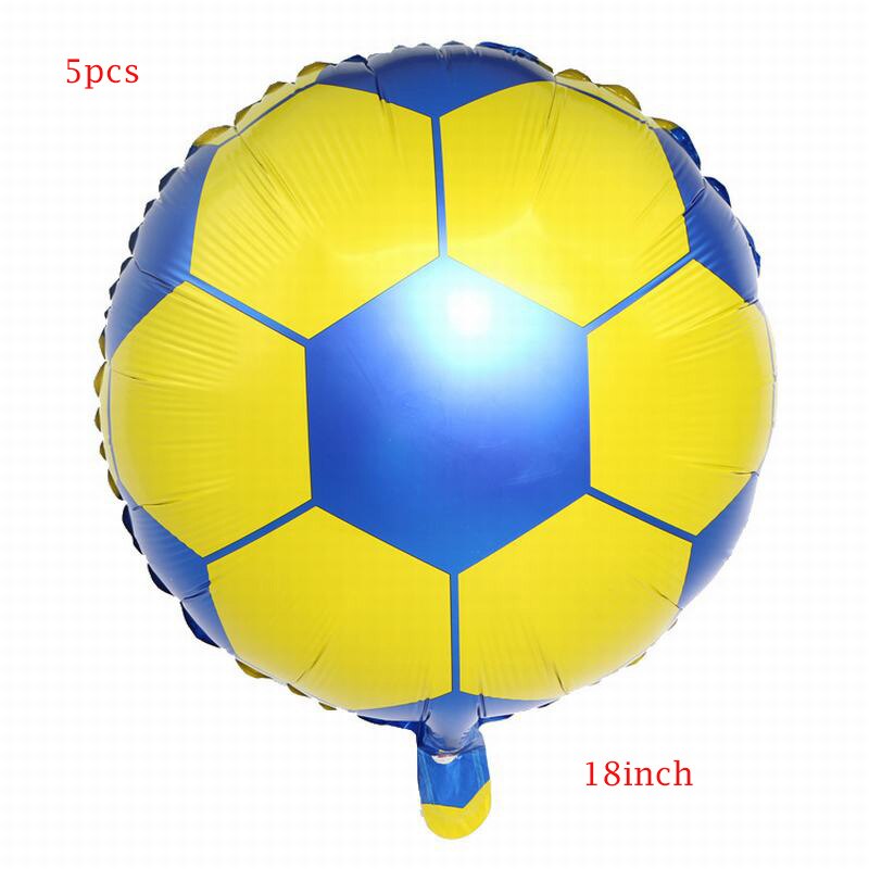 5 stk / parti fodboldfolieballon 18 tommer rund basketball volleyball helium ballon fødselsdagsfest dekoration baby shower diy deco: Blå gul