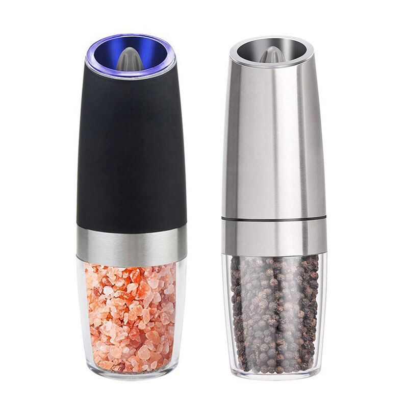 Electric Salt and Pepper Grinders Automatic Spice Mill Seasoning Kitchen Tools Grinding Gadget Sets Seasoning for Cooking BBQ: Silver and Black