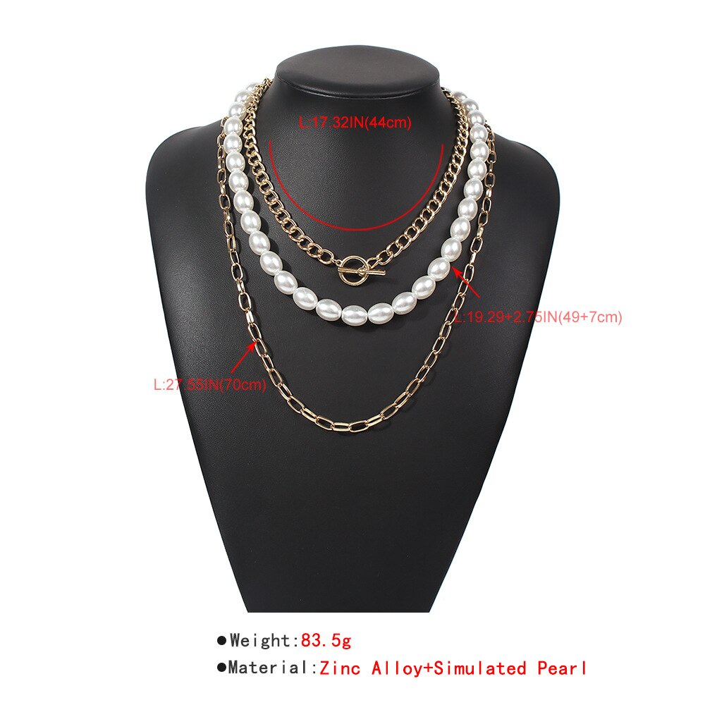 KMVEXO Imitation Oval Pearl Choker Necklace Women Korean Kpop Multi Layer Cuban Chain Collar Necklaces Goth Jewelry