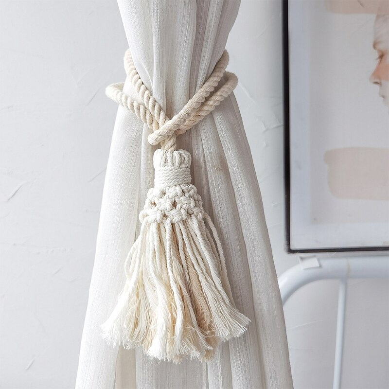 Macrame Curtain Tieback Hand-woven Curtain Tie Rope Straps with Tassel Holdbacks