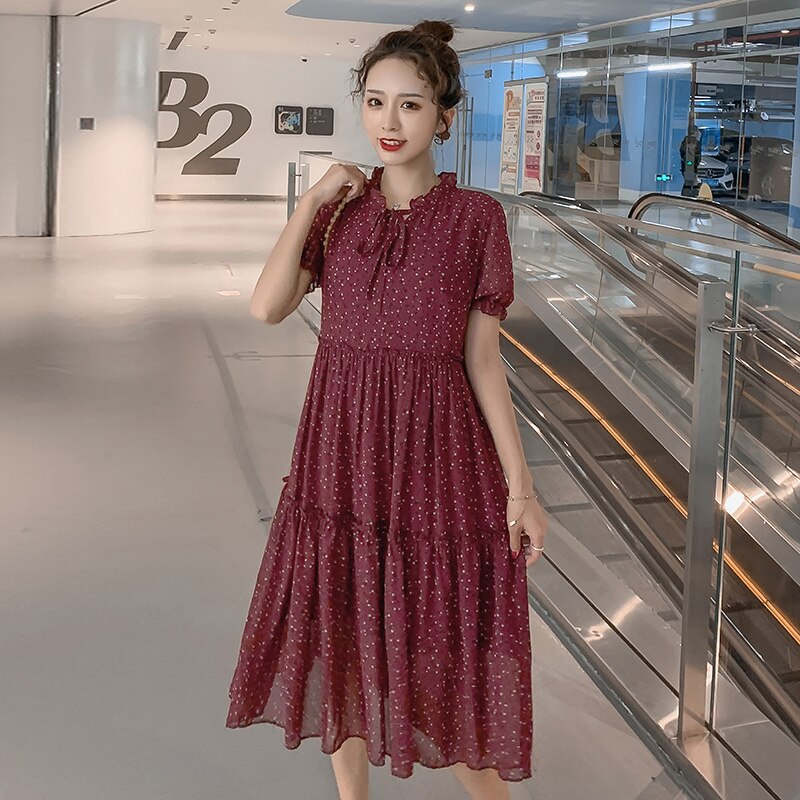 2205 Zomer Koreaanse Mode Moederschap Lange Jurk Zoete Bloemenprint Chiffon Kleding Voor Zwangere Vrouwen Losse Zwangerschap
