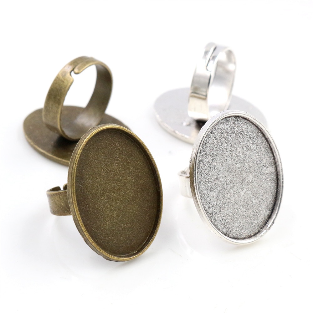 18 x 25mm 5 st antik brons och antik silverpläterad mässing oval justerbara ringinställningar blank/bas, passar 18 x 25mm glas cabochons