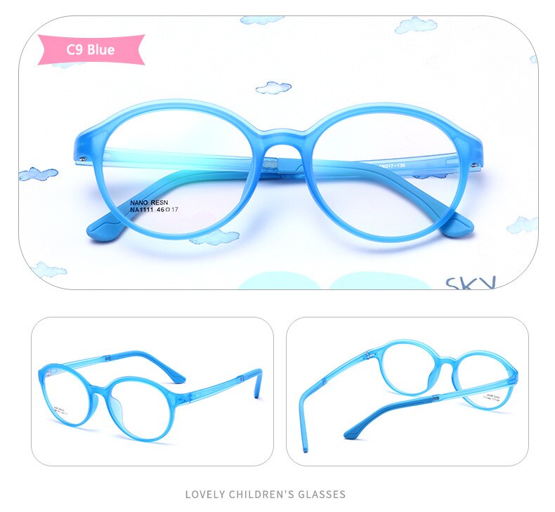 TR90 Silicone Flexible Kids Eyeglasses Frames Boy Girl Cute Optical Myopia Clear Brand Children Glasses Frame Matte Spectacle: C9 Blue