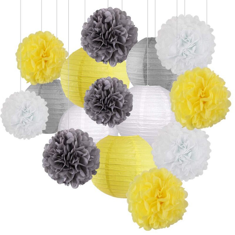 DIY Baby Shower Festival Party Supplies Wedding Birthday Tissue Paper Pom-poms Flower Ball Lanterns Set Decoration: Grey suit