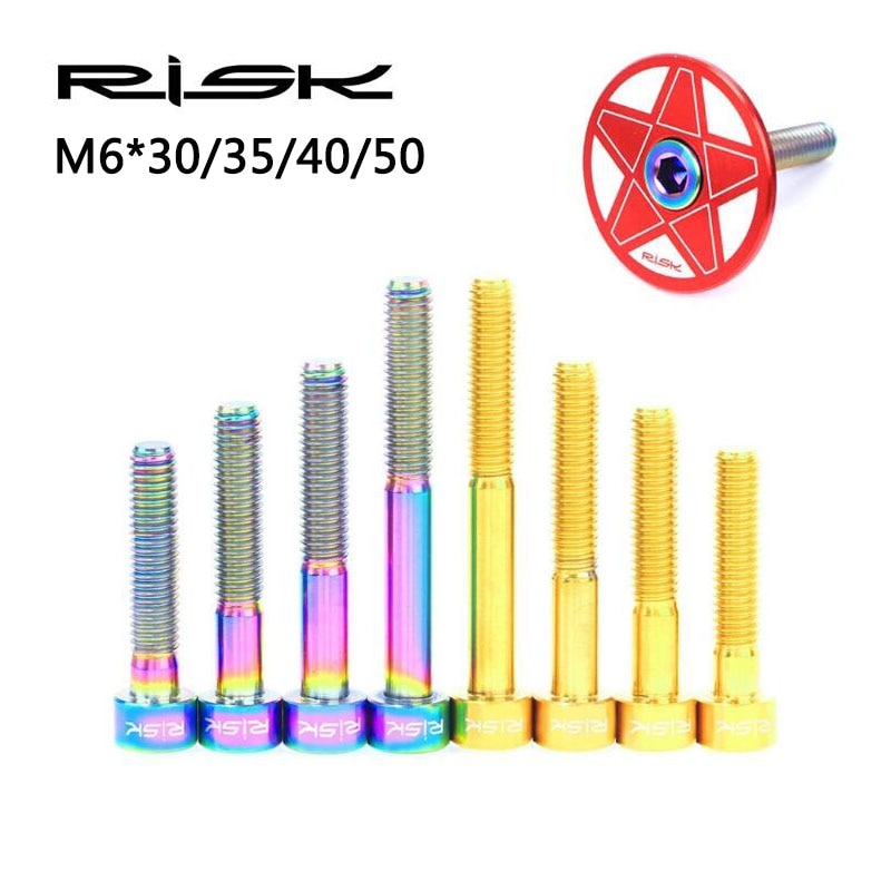 4 Colors RISK 1 pcs Bike Headset Bolt Titanium Aolly MTB Bicycle Stem Top Cap Bolt Screw M6 x 30/35/40/50 mm