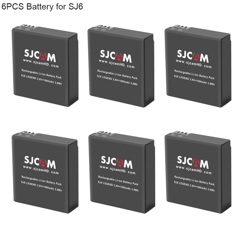 Sjcam  sj6 legende batteri 1000 mah li-ion tilleggsutstyr oppladbart batteri til originalt  sj6 actioin kamera tilbehør: 6 batterier