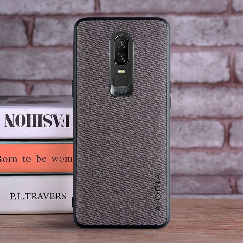 Case voor Oneplus 6 coque Luxe textiel Lederen huid zachte TPU harde pc-telefoonhoes voor Oneplus 6 case funda: Donkergrijs