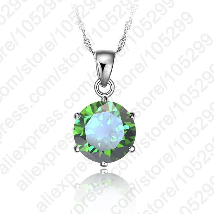 Cheapeat! 925 Sterling Zilveren Ketting Vrouwen Cadeau Bruiloft Sieraden 6 Claw Cubic Zirkoon CZ Hanger Engagement: Green