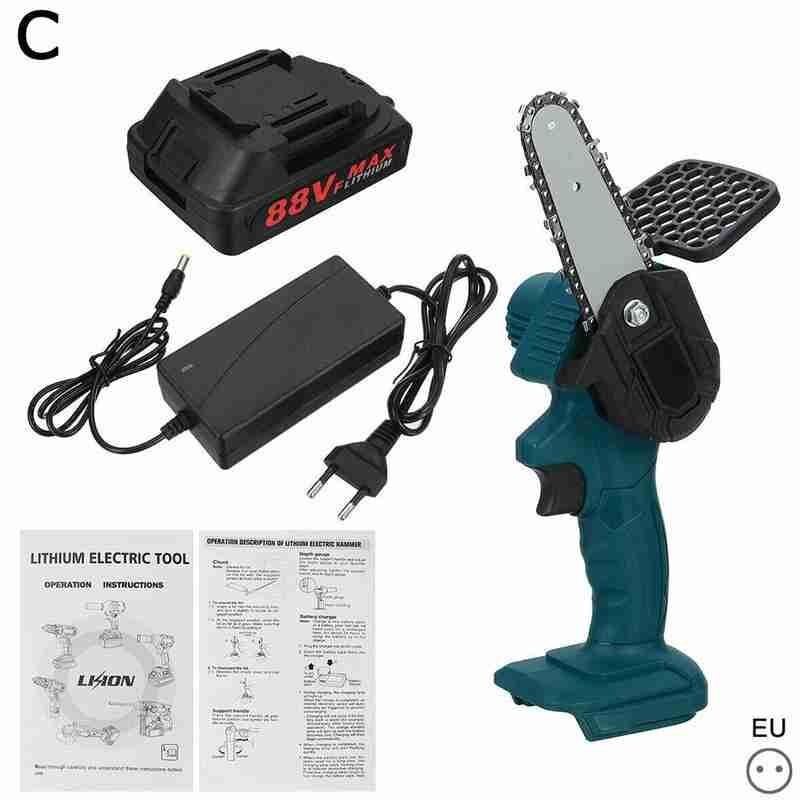 Electric Chainsaw Batter Charging Portable Mini Pruning Logging Tool Chainsaw Woodworking Electric Garden Lithium Battery S A2X7: EU  with a Battery