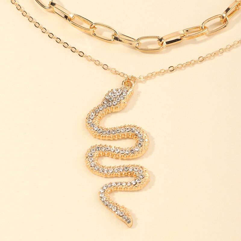 Punk Style Crystal CZ Snake Pendants Long Chain Women Female Necklace Gold Color Necklace Jewelry Gothic Collar Bijoux