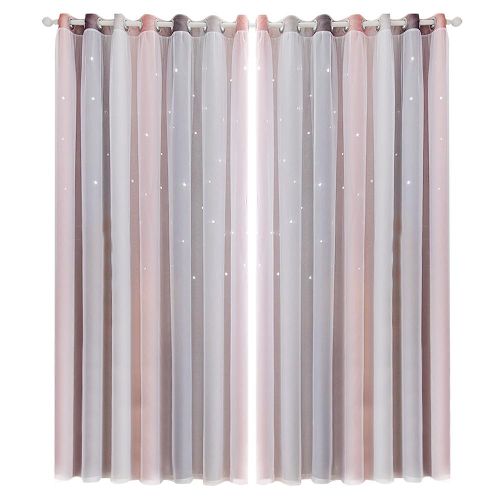 Gradient Hollow Star Curtain Bedroom Full Blackout Colorful Hollow Star Sheer Window Drapes Home Decor For Kid Girl Bedroom: Light Grey