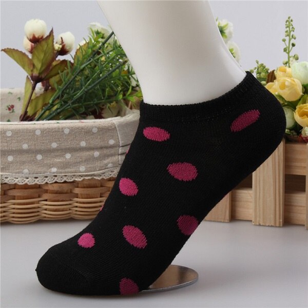 10 Colors Big Dots Women Cotton Sock Slippers Female Cute Candy Invisible Ventilate Boat Socks Low Ankle Hosiery For Woman Sock: Black